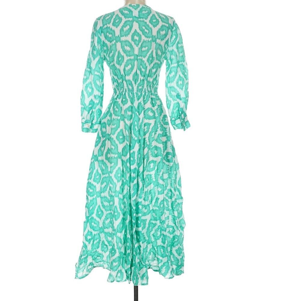 NIMO with LOVE 100% Linen Mint Green Long Sleeve Resort Maxi Dress Size S - Picture 5 of 8